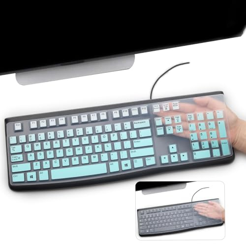 2 st tangentbordsskydd för Logitech K120 och MK120 ergonomiskt skrivbord USB trådbundet tangentbord ultratunn US-layout skyddande hud mintgrön + klar