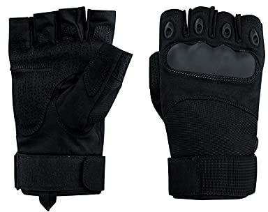 Walker and Hawkes - Anti-slip Fingerless Knuckle Guard Outdoor Shooting Sports Gloves - Black - Medium