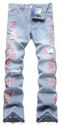 Baylvn Jean coupe ajustée pour homme, jeans en patchwork, confortable, style biker skinny, 54