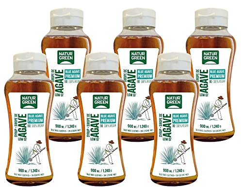 NaturGreen - Sirope Agave Bio, Endulzante Natural, Edulcorante Ecológico, Bajo Índice Glucémico - 900 ml/1240 g, Pack 6 unidades