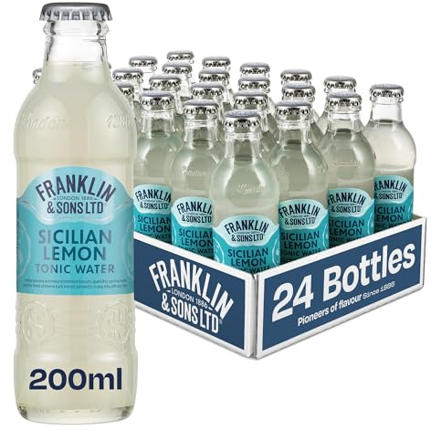 Franklin & Sons Sicilian Lemon Tonic Water | 24 x 200ml Bottle Case | Natural Sicilian Lemon Flavour | Natural Flavours | Lake District Water | Zesty Gin & Tonic | Premium Mixer | Fizzier for longer