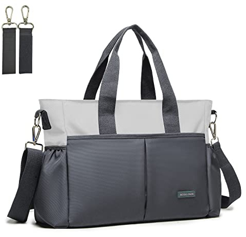 ROYALFAIR bolsa para pañales, bolso cambiador, bolsa de viaje multifuncional para bebé con bolsa isotérmica y clip para cochecito.（Gris）