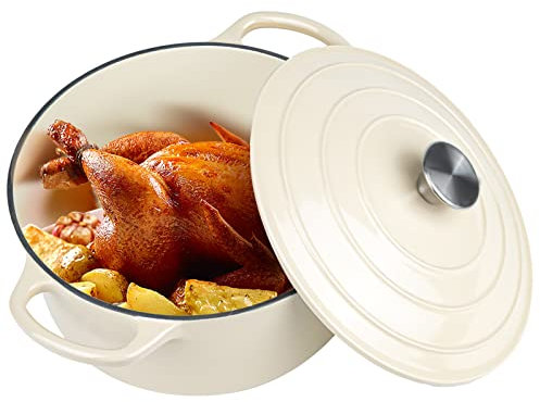 Miereirl Olla holandesa esmaltada de 6 cuartos de galón con tapa, horno holandés de hierro fundido con asas dobles para hornear pan, cocinar, utensilios de cocina con revestimiento esmaltado