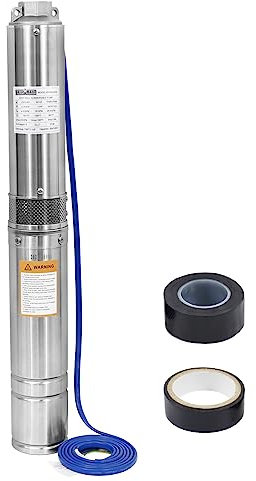 WASSERMANN - 4 Deep Submersible Pump with 10ft Cord, 1HP 115V/60Hz, 34GPM, 60m Head, Stainless Steel Single Phase Water Well Pump for Cities, Irrigation