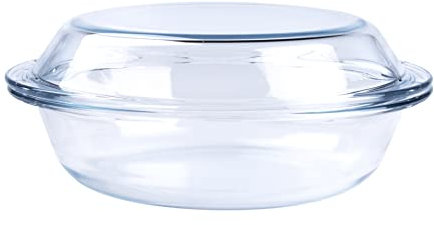 HUSANMP Teglia rotonda in vetro temperato, 1,8 l, in vetro con coperchio per forno, congelatore e lavabile in lavastoviglie