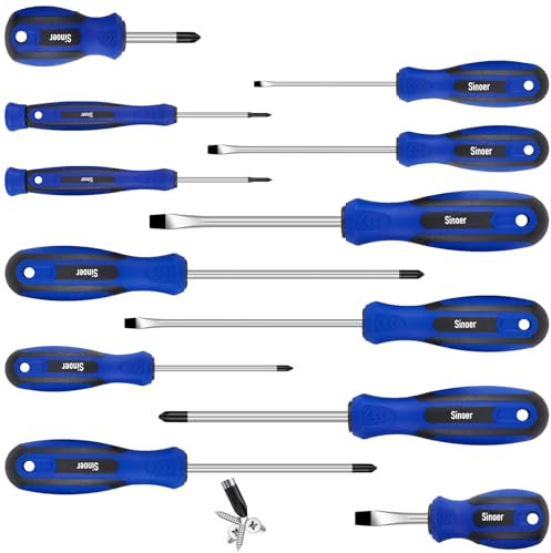 Sinoer 12-Pieces Magnetic Screwdrivers Set, 6 Phillips and 6 Flat Head Tips,Chrome Vanadium Steel,Screwdriver Set for Home Repair and DIY