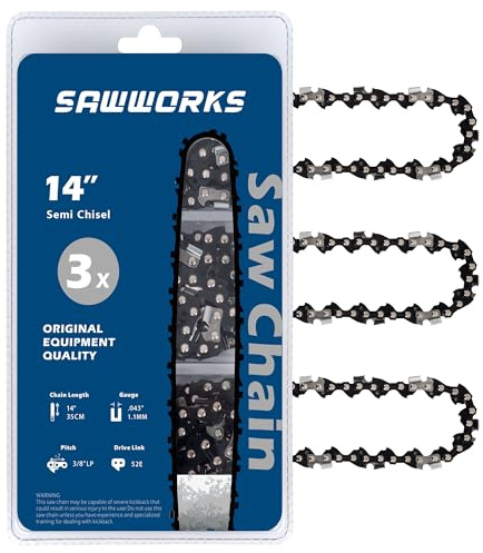 3-Pack 14 Inch Chainsaw Chain,3/8 LP Pitch .043 Gauge 52 Drive Links for 40V Kobalt KCS 4040-06, 1040A-03, 1040B-03, EGO CS1400, CS1401, Makita E-00228, XCU03, XCU04 and More