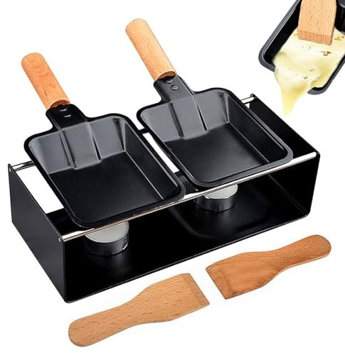 PEIXEN Mini Cheese Set, Non-stick Cheese Grill Pan Stove Set, Cheese Melt Pot, Makes Two Cheeses At Once, Portable Cheese Raclette Maker With Spatula, Kitchen Grilling Tools