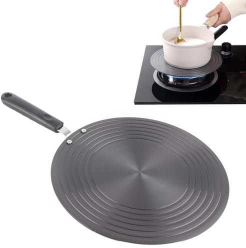 Adapterplatte mit Abnehmbar Griff, 24cm/28cm 6mm Dick Edelstahl Hitze Diffusor Platte Zwischenplatte Hitzeverteiler Ringplatte Adapter für Gas(28cm)