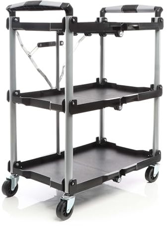 Wiltec klappbarer Rollwagen mit 3 Ebenen, Servierwagen bis 120 kg, Küchenwagen aus Alu, Transport Rollwagen für Werkstatt, Büro, Gastronomie