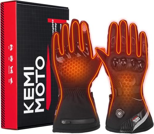 KEMIMOTO Beheizbare Motorradhandschuhe, Beheizte Handschuhe Touchsreen, Verschleißfeste Handschuhe mit Kohlefaserschale, Elektrisch Winter Thermohandschuhe für Motorradfahren, Skifahren, Roller