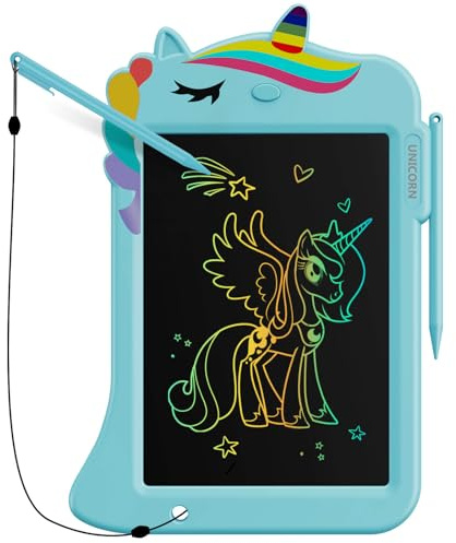 Genialba 8,8 Zoll Einhorn-LCD-Zeichentablett, Schreibtafel, Kleinkindspielzeug, Lernspielzeug, Geschenke zum Geburtstag, Weihnachten, Spielzeug,für 2 3 4 5 6 Jahre alte Jungen und Mädchen (Blau)