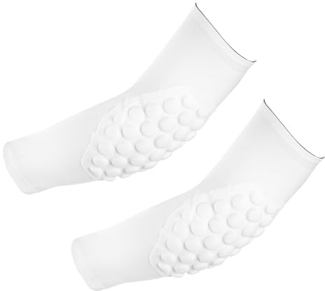 PATIKIL Protectores de Codo para Jóvenes, Paquete de 2 Mangas Protectoras de Compresión para el Brazo para Baloncesto, Béisbol, Fútbol, Voleibol, Blanco, Talla YS