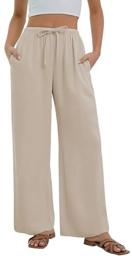 Stamain Pantalon Lin Femme Été Casual Mode Fluide Pantalons Coton Chic Taille Elastique Plage Pants avec Poches