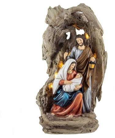 Inmaculada Romero IR Misterio Nacimiento Belén con Luz Figura Navidad 31cm. Cueva San José Niño Jesús Virgen María Resina