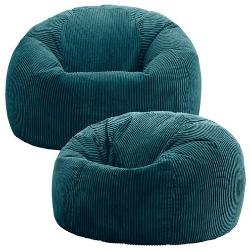 icon Kingston Cord Bean Bag with Filling Included, Set of 2, Teal | Made in the UK, Adult Beanbag, Comfy Chair, Soft Corduroy Fabric, Floor Chair For Lounge and Bedroom