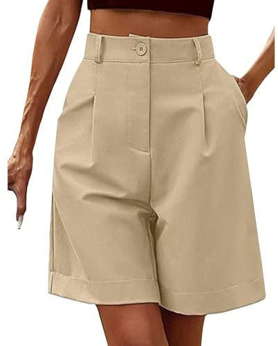 Meaunzyl Pantaloncini da Donna, Stile Bermuda, Casual, Elasticizzati, A Vita Alta, Gamba Larga, Pantaloni Corti da Lavoro, Pantaloni Estivi, con Tasche, Eleganti, Ragazza