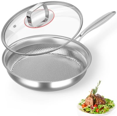 Abijan Edelstahlpfanne 28cm mit Deckel, Titan Pfanne unbeschichtet, Bratpfanne Induktion für alle Herdarten, PFOA-/PFAS-Frei, Pfanne Antihaftbeschichtet mit Ergonomischer Griff, Spülmaschinengeeignet