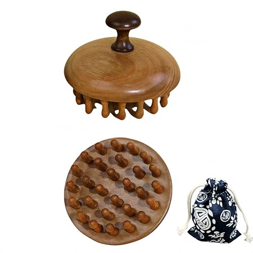 JBSYYXGS Sandalwood Scalp Massager | Manual Gua Sha Brush for Scalp Care & Relaxation | Portable Wooden Massager with Gift Pouch for Hair Growth & Stress Relief
