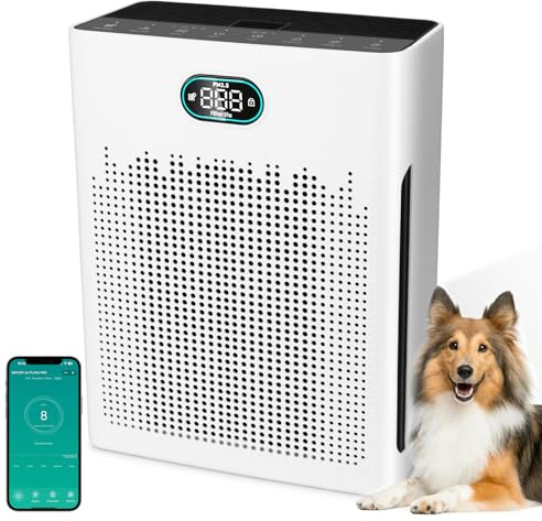 GOYJOY Air Purifier for Bedroom Home Large Room up to 960 ft²,Pet Air Purifier with Wi-Fi &Air Quality Sensor,Sleep Mode 22dB,3-in-1 H13 HEPA Filter for Pet Dander,Hair,Allergies, Dust,Odour,Smoke