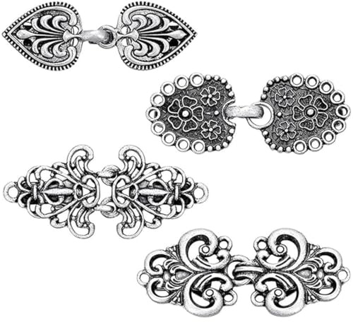 YOFDAL 4 Pezzi Cardigan Clips Abiti,Clip per Maglione a Scialle Retrò Clip,Spille Gioiello per Vestiti,Maglione Cardigan Clip per Stringere,Clip per Scialle,Spille per Vestiti(Antique Silver)