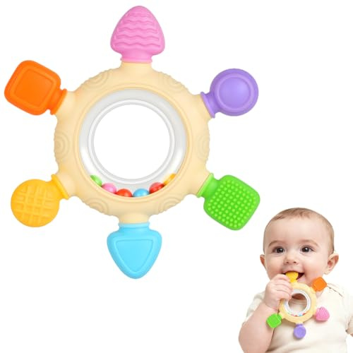 HOTUT Beißring Baby, BPA freie Zahnungshilfe und Beißspielzeug aus Silikon, Beißring Baby Greifring Geschenkidee zur Geburt, Zahnen Nursing Zubehör für Jungen und Mädchen