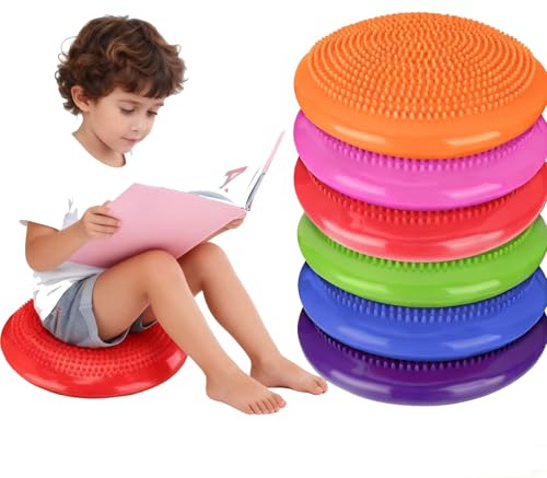 Cojín oscilante de equilibrio para niños, asiento flexible y tabla de estabilidad para oficina, escuela, uso doméstico, bomba incluida (6 piezas)
