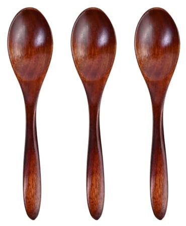 Daleweo 3 Pezzi Cucchiaio Legno Cucina 14cm, Mestoli Legno Nanmu per Bambini, Cucchiaio Ramen Zuppa, Manico Lungo Caffè Tè, Cucchiaio per Miele Porridge