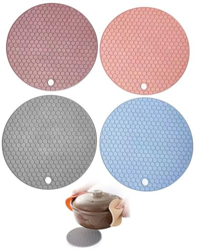 Androxeda 4 Pezzi Sottopentola Silicone, Antiscivolo e Isolante, Per Cucina, Tavolo da Pranzo, Appartamento, Protezione Superfici