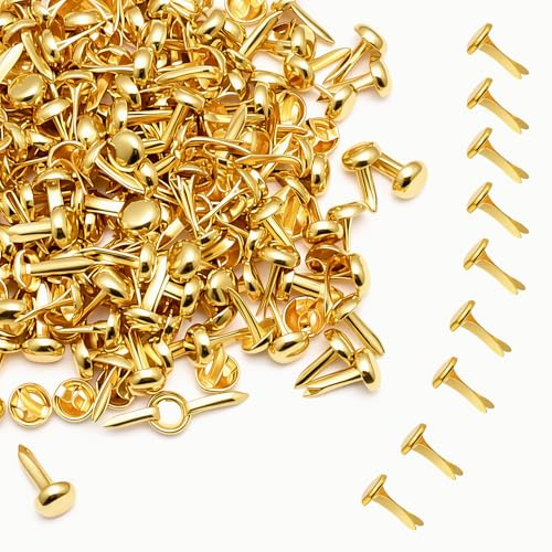 FINELYCR 200 Piezas Mini Encuadernadores con Cabeza Redonda, Oro Scrapbooking Fasteners, Apertura y Cierre Suaves, 4,5 x 8 mm Sujetadores de Papel, para Organizar Documentos, Fotos, Proyectos DIY