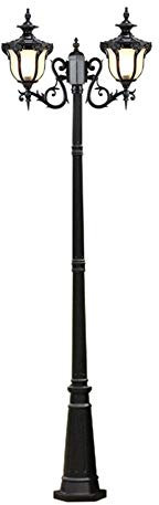 Vintage E27 Kandelaber 2-armige Strassenlaterne Außenleuchte Schwarz Aluminium Mastleuchte mit Glas Schirm Höhe 225CM 2-Flammig Wegeleuchten Garten Laterne