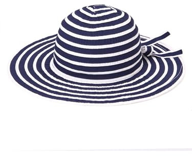 mh michael heinen Damen Sommerhut, Strohhut, mit Schleife, breite Krempe, maritim und modisch Navy-weiß OS