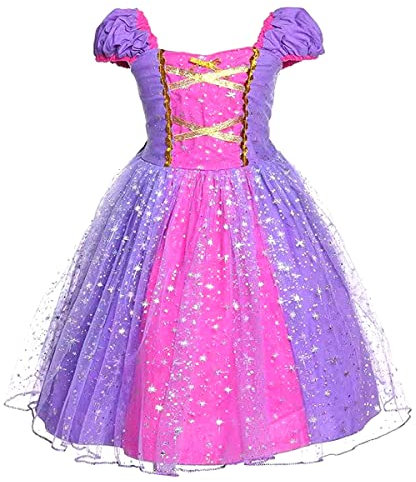 Discoball Princess Girls Rapunzel Costumes Cosplay Fancy Party Girl Princess Dresses for Festival Pageant Carnival Halloween (6-7Years, Purple-1)