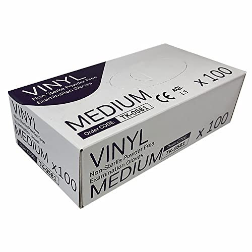 Countrywide Healthcare Guantes de vinilo transparente sin polvo, tamaño mediano, caja de 100 unidades