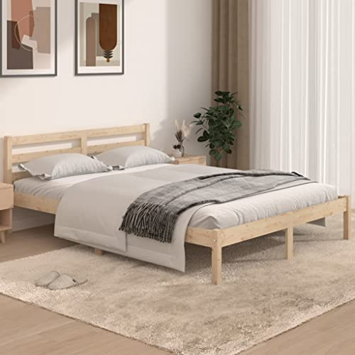 WIFESE Doppelbett Massivholzbett Kiefer 140x190 cm Braun Jugendbett Bettgestell Betten Palettenbett Bettrahmen mit Komfortables Kopfteil Moderner Stil Langlebig Geeignet für Jedes Schlafzimmer