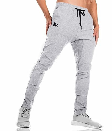 BROKIG Pantalon de jogging décontracté pour homme, coupe ajustée, pantalon de jogging avec double poches, gris clair, S