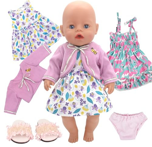Xerteam Puppenkleidung für 14-16 Inch Baby Puppen, 2 Sets Sweet Outfits Frack Mantel Hausschuhe Unterwäsche, Puppenkleidung für 43 cm Puppen Mädchen Sommer Geburtstagsgeschenk(Keine Puppe)