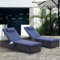 Generisch Chaiselongue-Stühle für draußen, 2-teiliger Verstellbarer Liegestuhl mit PE-Rattan und Stahlrahmen, 5-Gang-Pool-Liegestühle – Schwarz + Marineblau