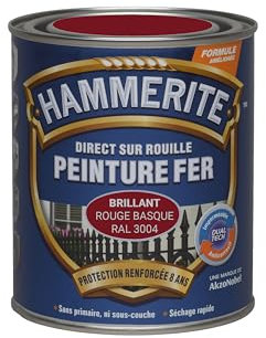 Hammerite Peinture Métal Direct sur Rouille - Anticorrosion, imperméable, direct sans sous-couche - Rouge Basque RAL 3004 Laqué 2,5 L