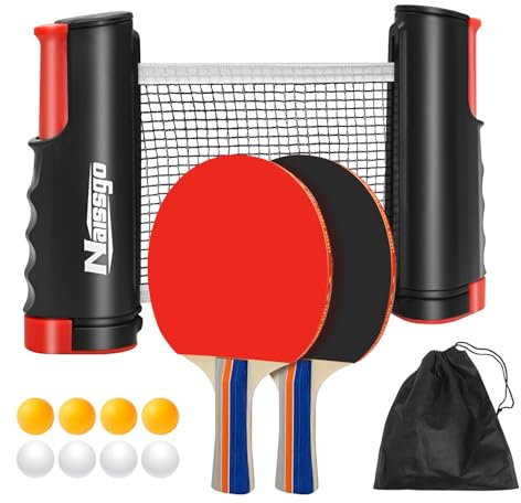 Tischtennisschläger Tischtennis Set Profi, 2 Tischtennisschläger +Einziehbarem Netz + 8 Tischtennis-Bälle + 1 Tragetasche, Tischtennisschläger Set für Indoor & Outdoor Spiele-Schwarz