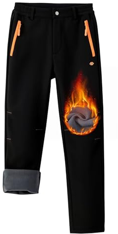 Pantaloni Softshell Ragazzo Pantaloni Trekking Bambino Pantaloni Escursionismo Ragazze Pantaloni Sci Ragazzo Pantaloni Invernali Nero-B 140-152