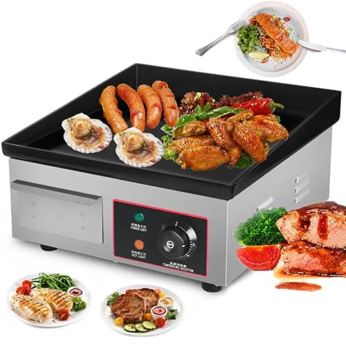 Electric Countertop Stainless Steel Hot,Commercial Electric Griddle, Plate Enamel Non-Stick Teppanyaki Steak Fried Pan BBQ Grill For Outdoor, Adjustable Temperature(Size:3000w)