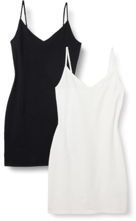 Amazon Essentials Women's V Neck Slim Fit Cotton Layering Slip Dress with Adjustable Elastic Cami Straps, Black/White, XX-Large