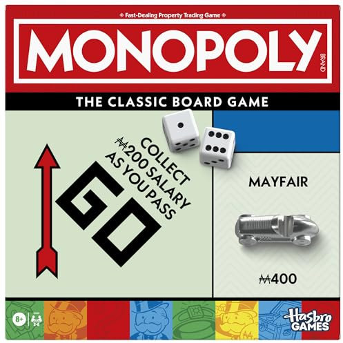 Monopoly Brettspiel mit Ablageschale und größeren Spielsteinen, englische Version