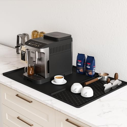ZICRO Tapis à café en silicone avec bords surélevés, 60 x 16 pouces, facile à nettoyer, idéal pour placer sous la machine à café (noir, 60 x 40 cm)