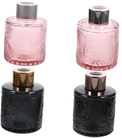 JECOMPRIS 4pcs Embossed Glass Aromatherapy Bottle Decorative Perfume Container for Bedroom Use As Incense Holder Stem Holder for Flowers