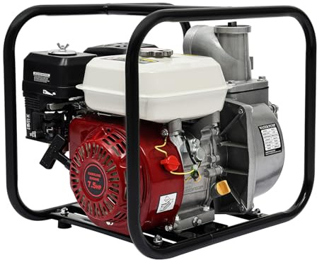 7.5PS Benzin-Wasserpumpe Gartenpumpe,60000 L/H und 30 m Förderhöhe&7 m Ansaughöhe, 3 Zoll Anschluss,Schmutzwasserpumpe mit 4-Takt-Motor,Seilzugstart, Metallfuß,Tragegriff