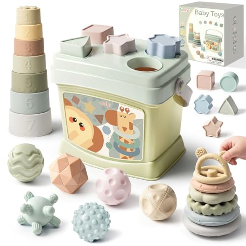 Vanplay Baby Toys 6 to 12 Months, Montessori Toys include Stacking Cups Stacking Rings, Shape Sorter & Sensory Balls, Teething Toys for Baby, Gifts for Boys Girls 6-12 Months