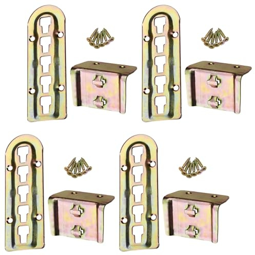SO-TECH® Juego de 4 conectores de cama Herraje de cama, herraje de suspensión regulable en altura para viga central y soporte de listones Acero cromado amarillo Altura: 140 mm
