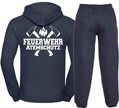 Kapuzen-Jogginganzug Navy, Feuerwehr ATEMSCHUTZ, Äxte Weiss